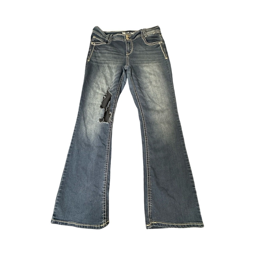 WallFlower Jeans Womens 13 Blue Luscious Curvy Fit Bootcut Distressed WBM08234B